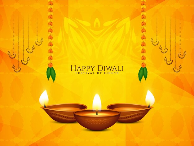 Happy Diwali festival beautiful religious with lamps