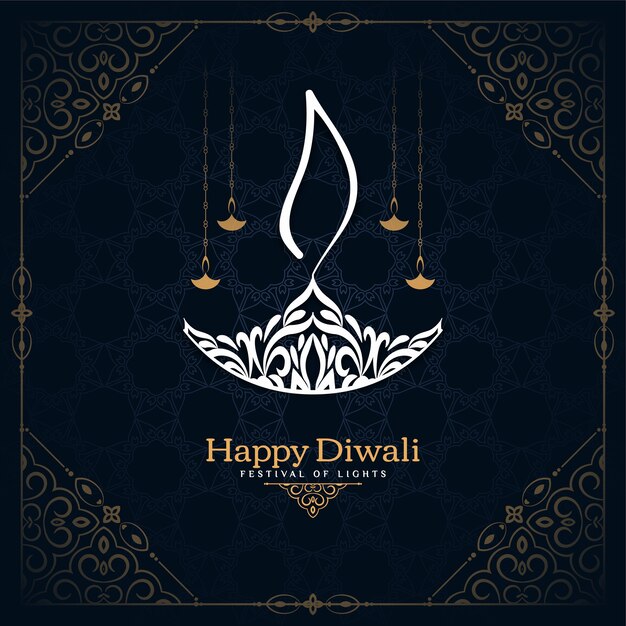 Happy Diwali festival card with beautiful diya design 