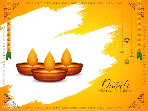 Vettore gratuito felice diwali festival celebrazione sfondo classico con diya