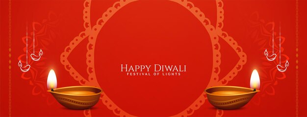 Felice diwali festival celebrazione colore rosso banner design vettoriale