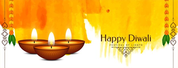 Happy Diwali festival classic banner with lamps 