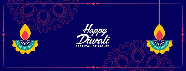 Happy diwali festival decorative diya banner 