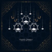 happy diwali festival decorative hanging lamps background design