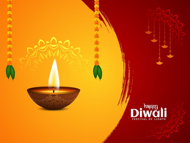 Free vector happy diwali festival ethnic background with diya