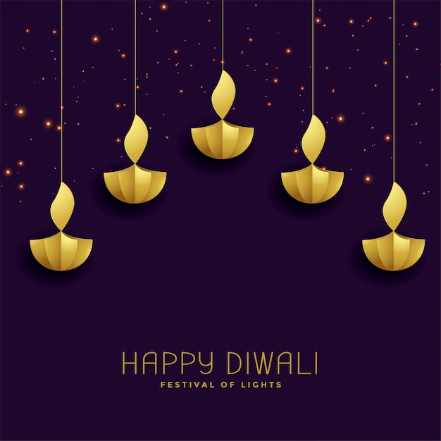 Happy diwali festival greeting with golden diya