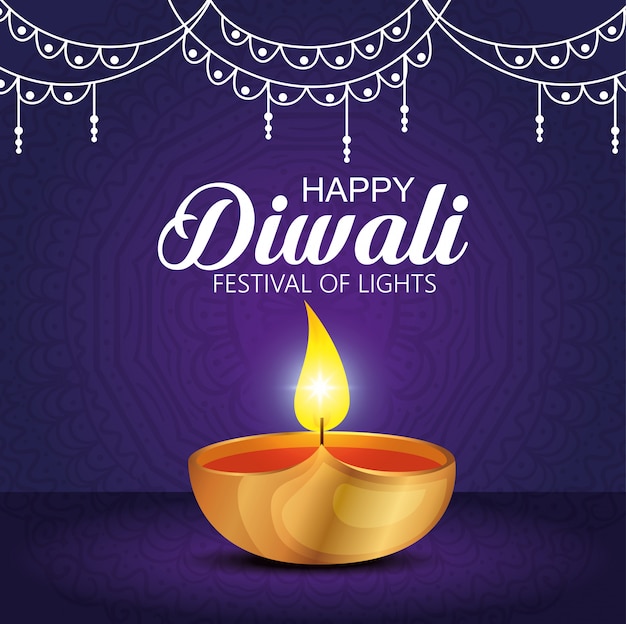 Happy diwali festival of lights with candle