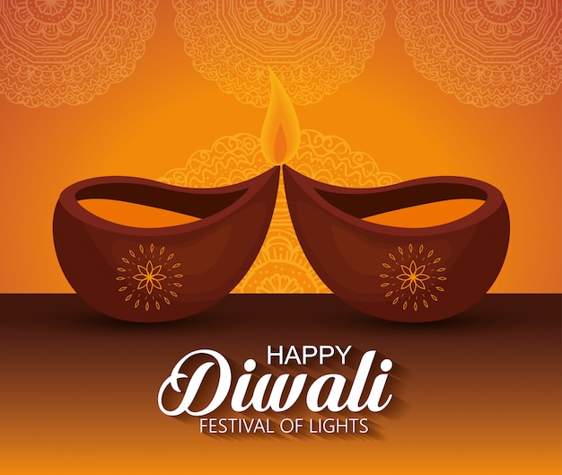 Happy diwali festival of lights with candles