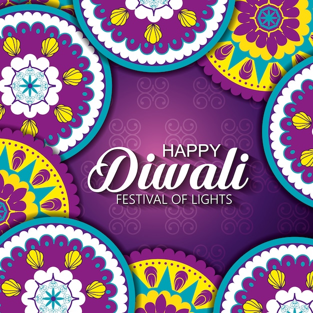 Happy diwali festival of lights with mandalas