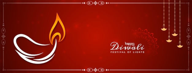 Happy diwali festival red color beautiful banner design vector