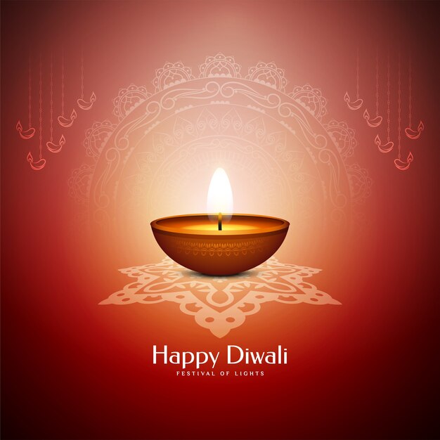 Happy Diwali festival red greeting card with candle