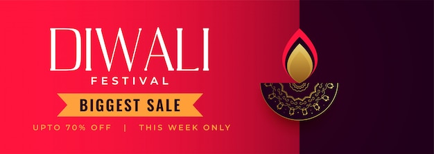 Happy diwali festival sale banner with decorative diya