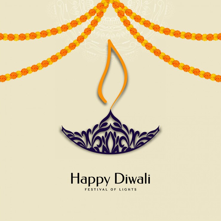 मुफ़्त वेक्टर happy diwali festival  with garland and diya
