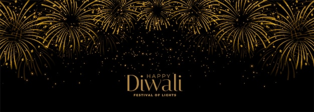 Happy diwali fireworks black and gold banner