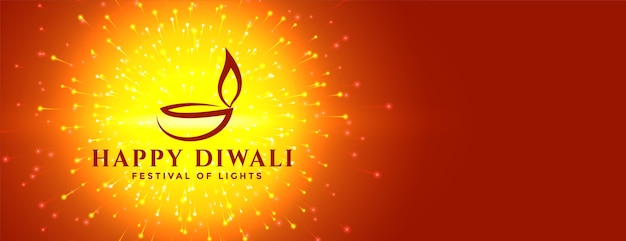 Free vector happy diwali fireworks and creative diya banner