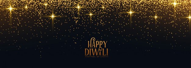 Happy diwali golden sparkles and glitter banner