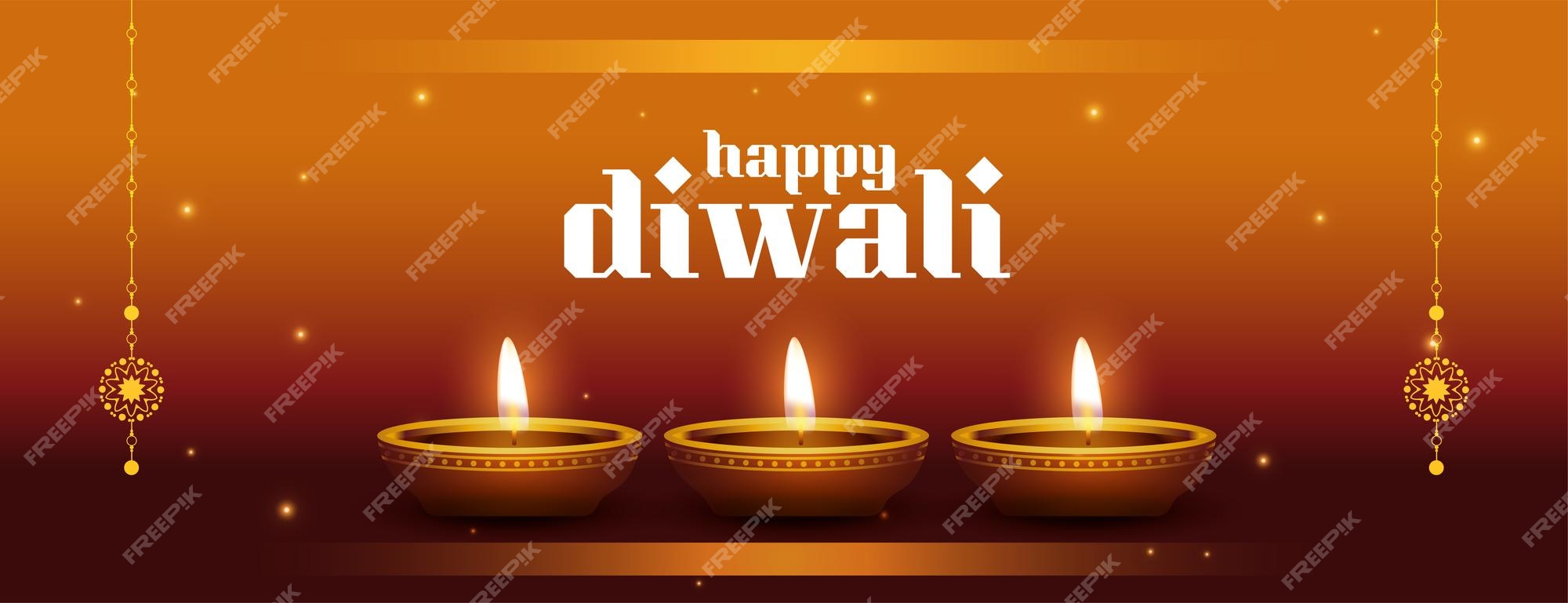 Free Vector | Happy diwali greeting banner with glowing diya design