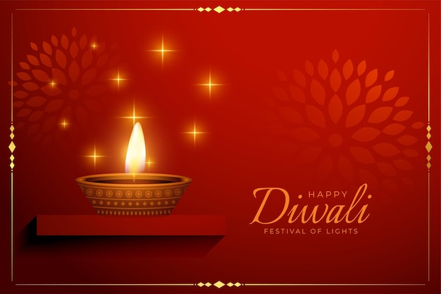 Free vector happy diwali greeting banner with lamp on podium design