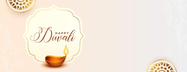 happy diwali greeting banner with oil lamp design