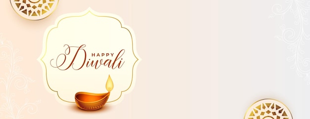 Happy diwali greeting banner with oil lamp design