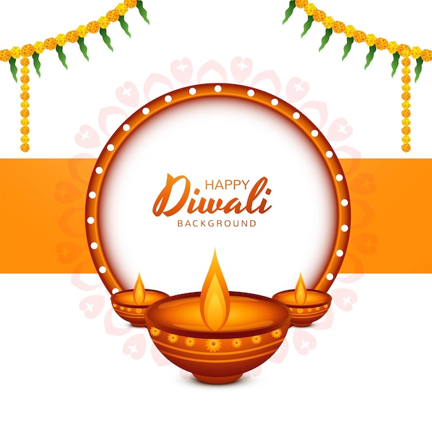 Happy diwali greeting card with burning oil lamp festival background