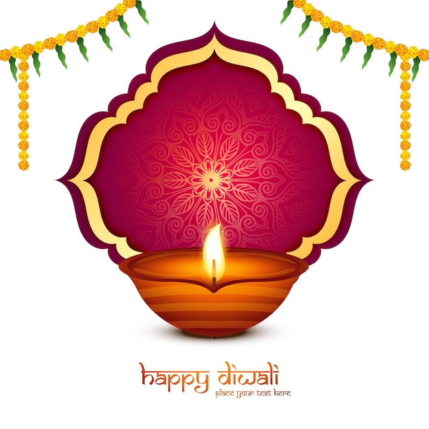 Free vector happy diwali greeting card with burning oil lamp festival background