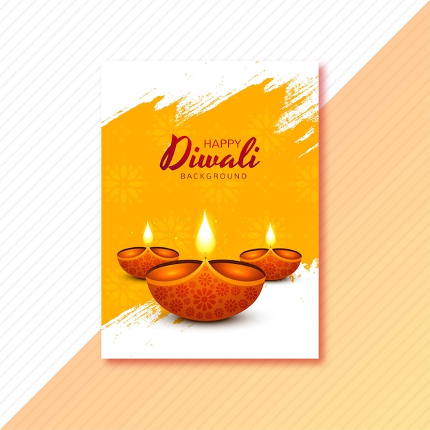 Happy diwali greeting card with decorative oil lamp