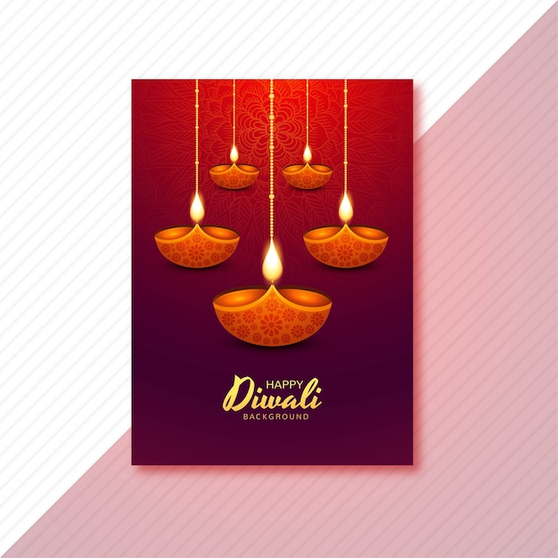 Free vector happy diwali greeting card with decorative oil lamp