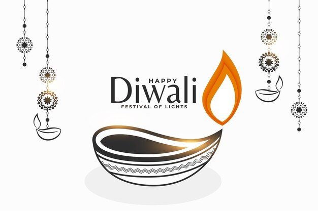Happy diwali greeting template with artistic diya design