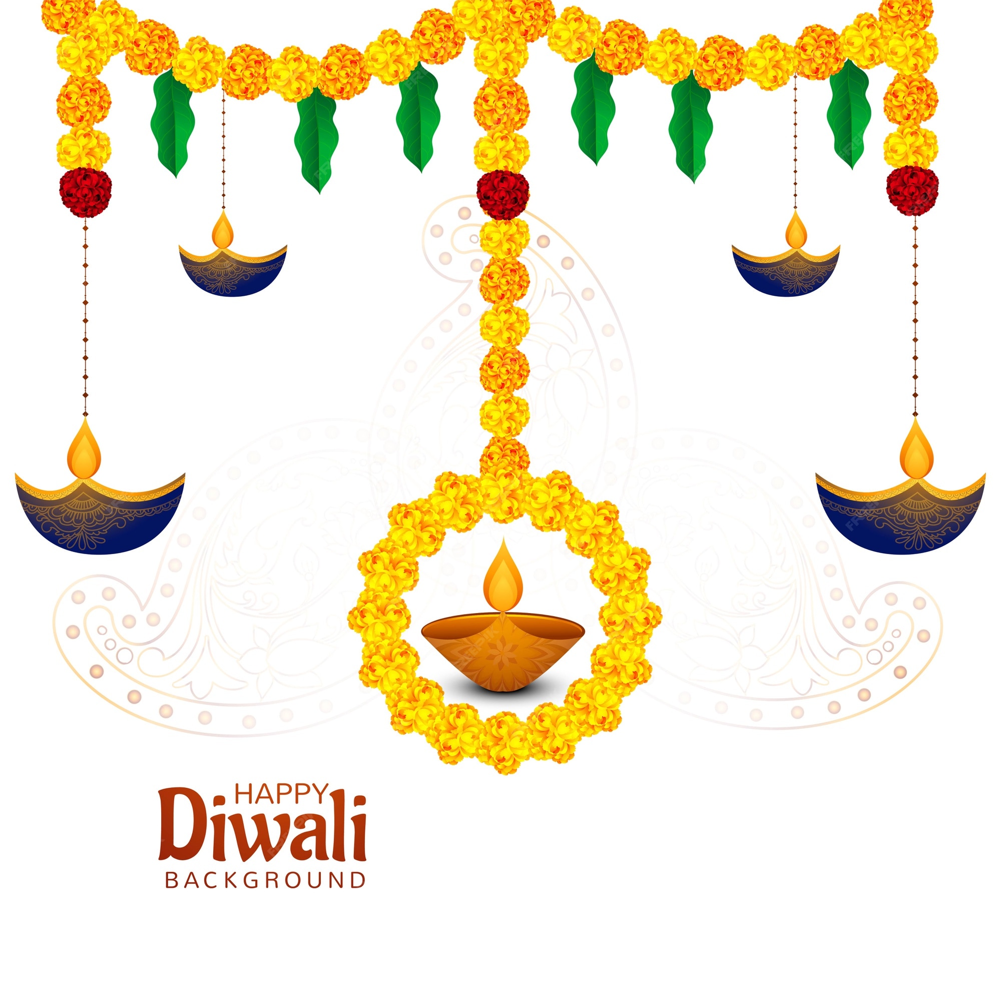 Free Vector | Happy diwali hanging diya traditional indian festival  background