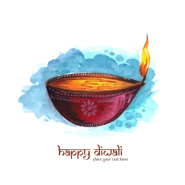 Happy diwali holiday background for watercolor diya festival design