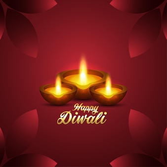 Happy diwali invitation greeting card with vector diwali diya
