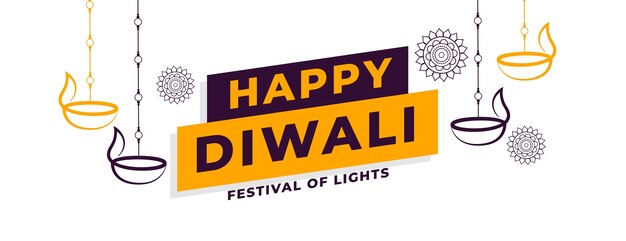 Free vector happy diwali modern decorative diya banner design