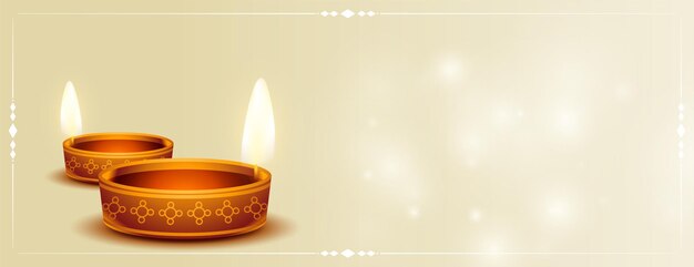 Happy diwali realistic diya shiny banner with text space