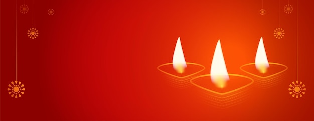 Banner rosso felice diwali con design diya