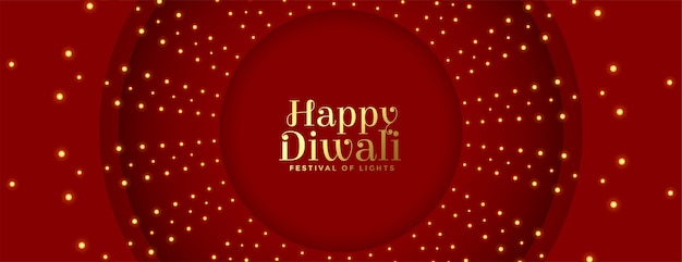 Happy diwali red banner with lights decoration