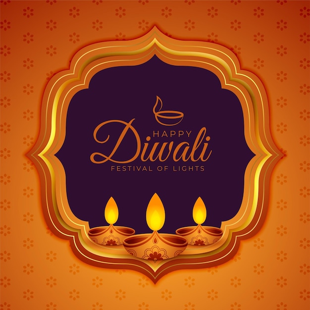 Free vector happy diwali religious festival greeting background with diya design