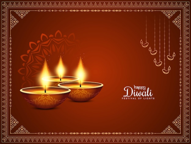 Vettore gratuito felice diwali festival indiano religioso sfondo con lampade