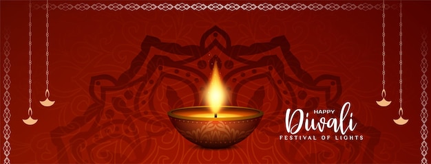 Happy diwali religious indian festival banner design with lamp