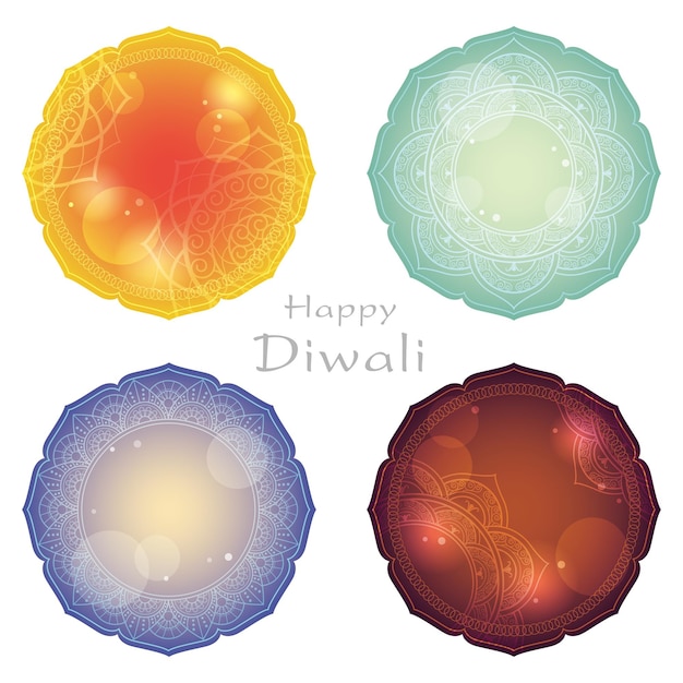 Набор круглых поздравительных открыток Happy Diwali, изолированные на белом фоне