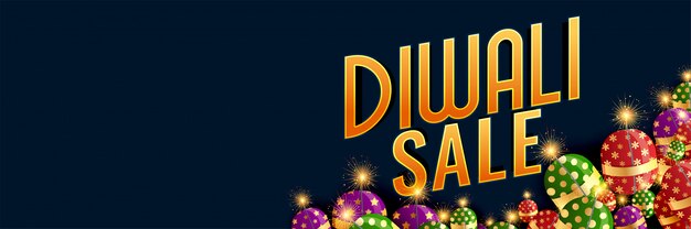 Happy diwali sale banner with burning crackers