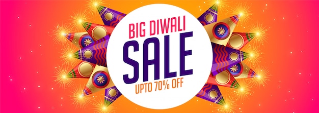 Free vector happy diwali sale banner with crackers