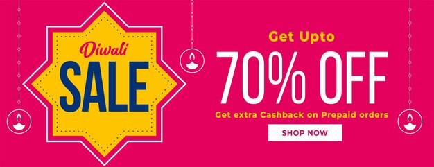 Happy diwali sale banner with discount details in pink background