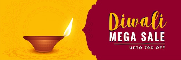 Happy diwali sale banner with realistic diya