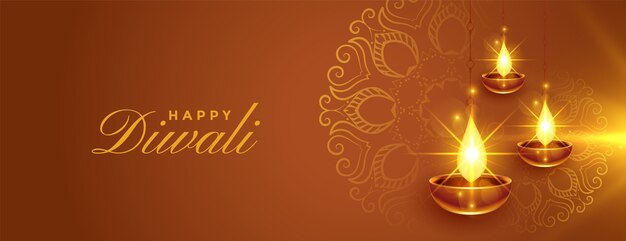 Happy diwali shiny diya beautiful banner 