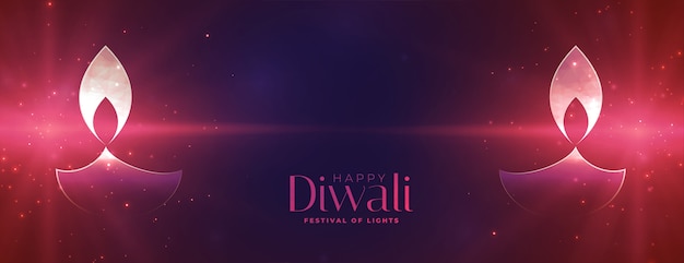 Happy diwali shiny diya festival banner design