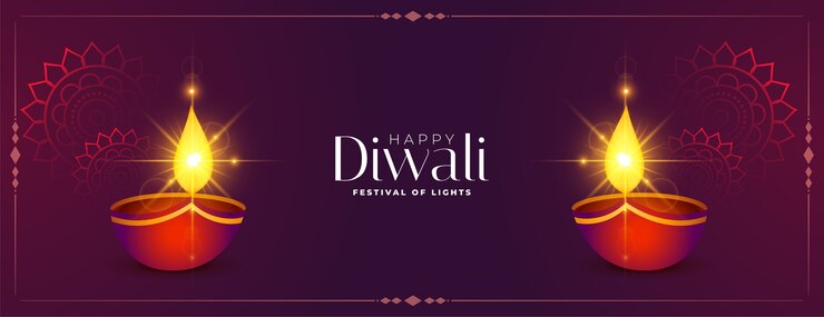 Free Vector happy diwali shiny diya festival banner 