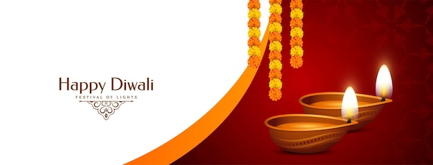 Vettore gratuito felice diwali elegante festival celebrazione banner design