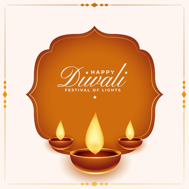 Happy diwali traditional card with oil diya lamps