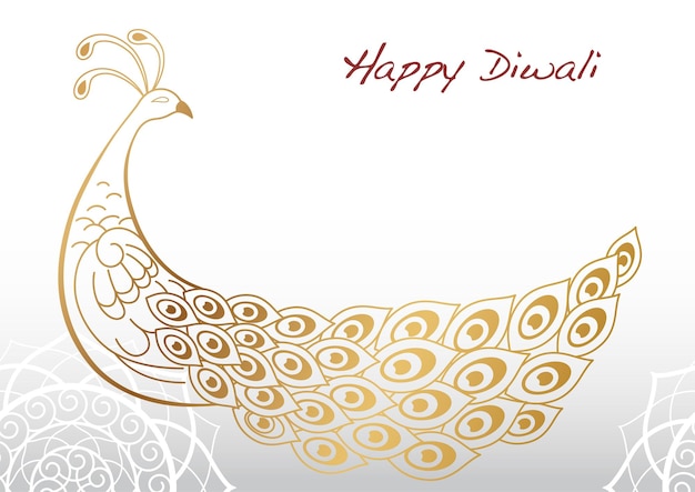 Vettore gratuito illustrazione felice della priorità bassa di vettore di diwali con un pavone dell'oro e lo spazio del testo
