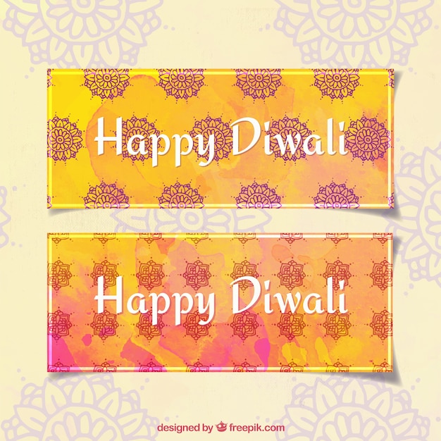 Free vector happy diwali watercolor banners